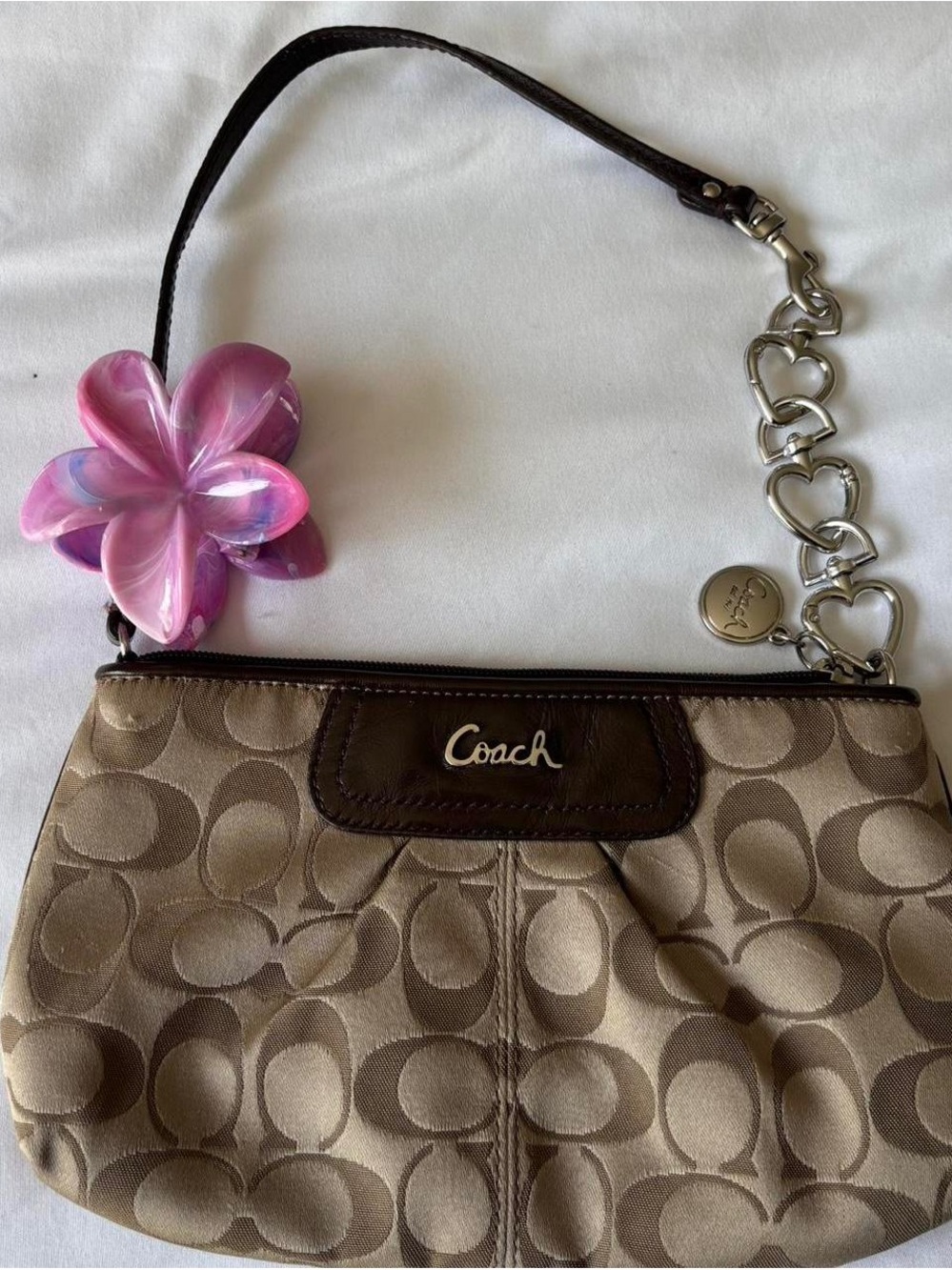 Coach Signature Canvas mini purse in Beige with Brown Trim